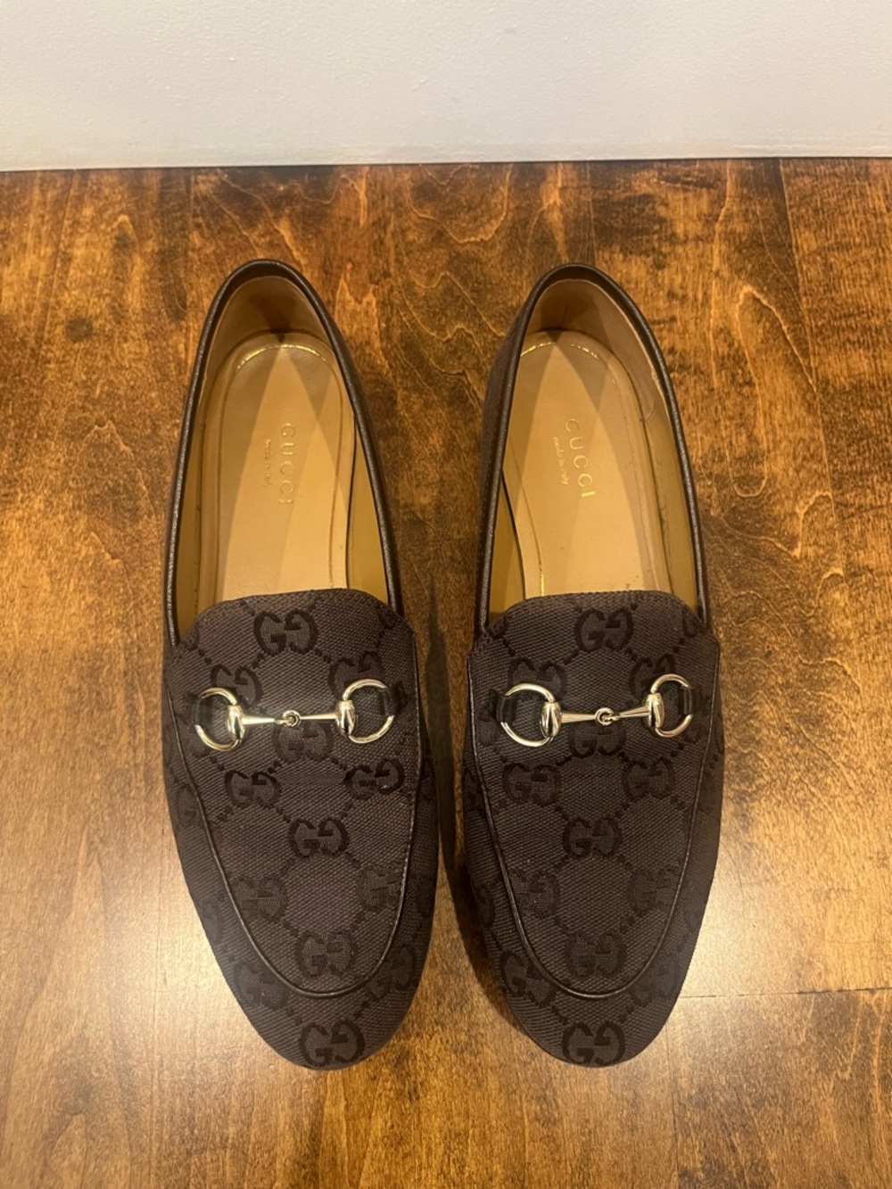 Gucci Jordaan horsebit canvas-jacquard loafers in Chocolate, Size 6.5 - Picture 2 of 5